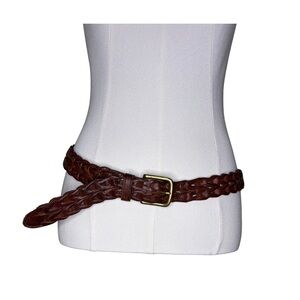 Dark Brown Braided Belt with Brass Buckle
